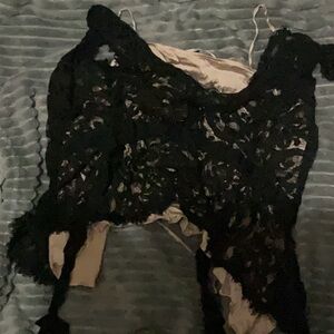 Chic Black Lace Top Layered with Cream Coloured Slip Tank under, tightening back